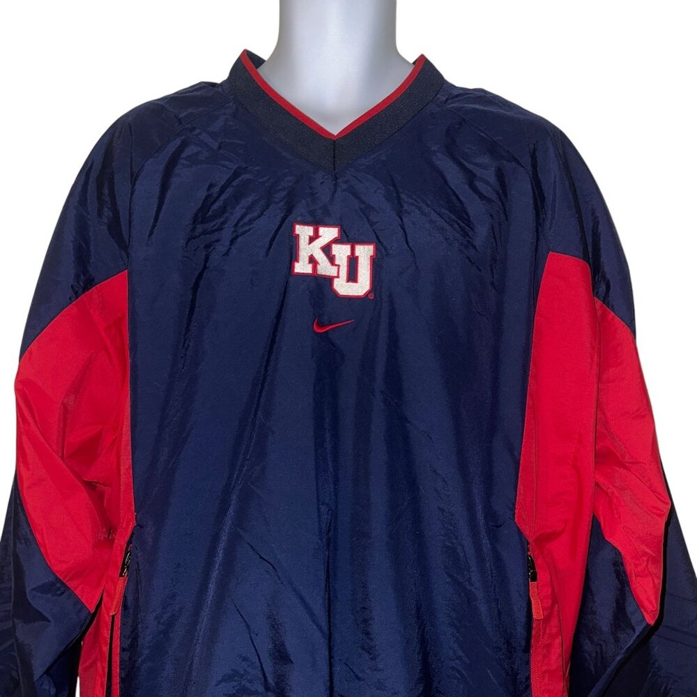 Nike Team University of Kansas KU Pullover Windbreaker Mens XL Red White Blue - Picture 2 of 11